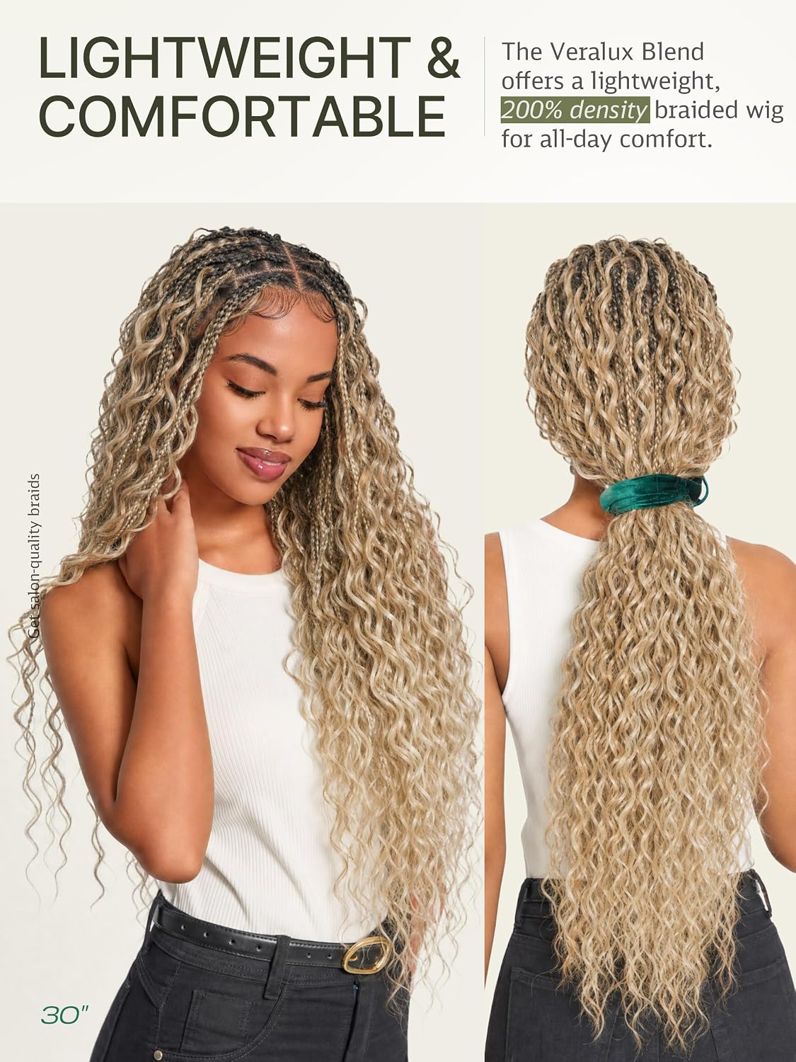 Frodio Braided Wig Veralux™ Fiber Full Lace Boho Curly Water Wave Synthetic Box Braided Wigs For Black Women Salon-Level 200% Density Bohemia Natural Scalp 30 Inches Blonde Ombre Color