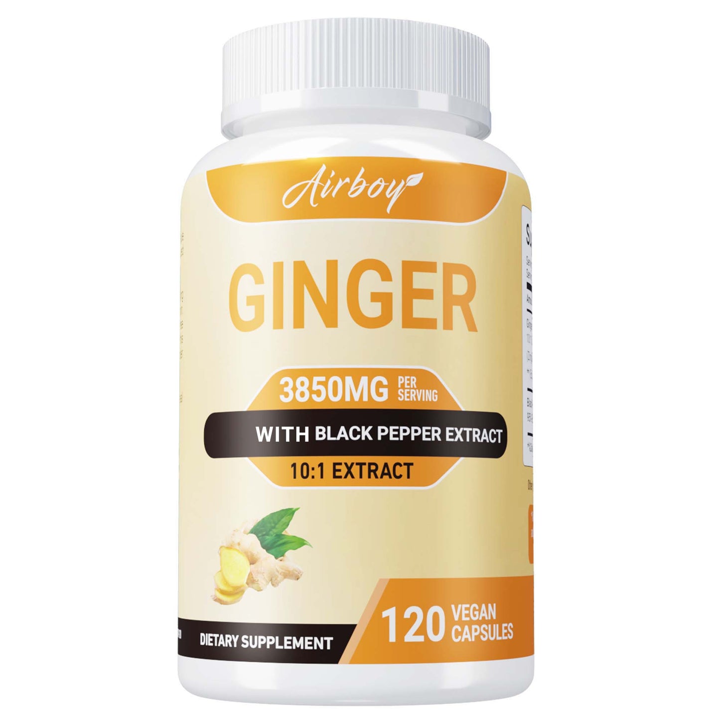 Ginger Capsules - with Black Pepper Fruit, Supports Immune and Digestive Health - 120pcs