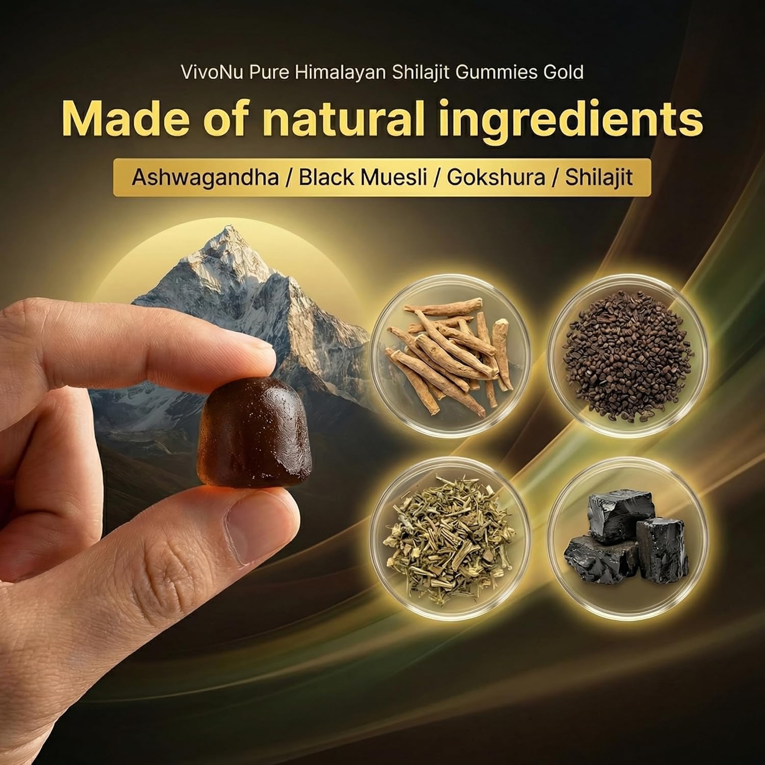 Himalayan Natural Shilajit Gummies, 3000mg for Kidney Support, 75% Fulvic Acid & 85+ Trace Minerals - Ashwagandha, Maca, Gokshura - Natural Energy & Vitality Supplement, 90 Count