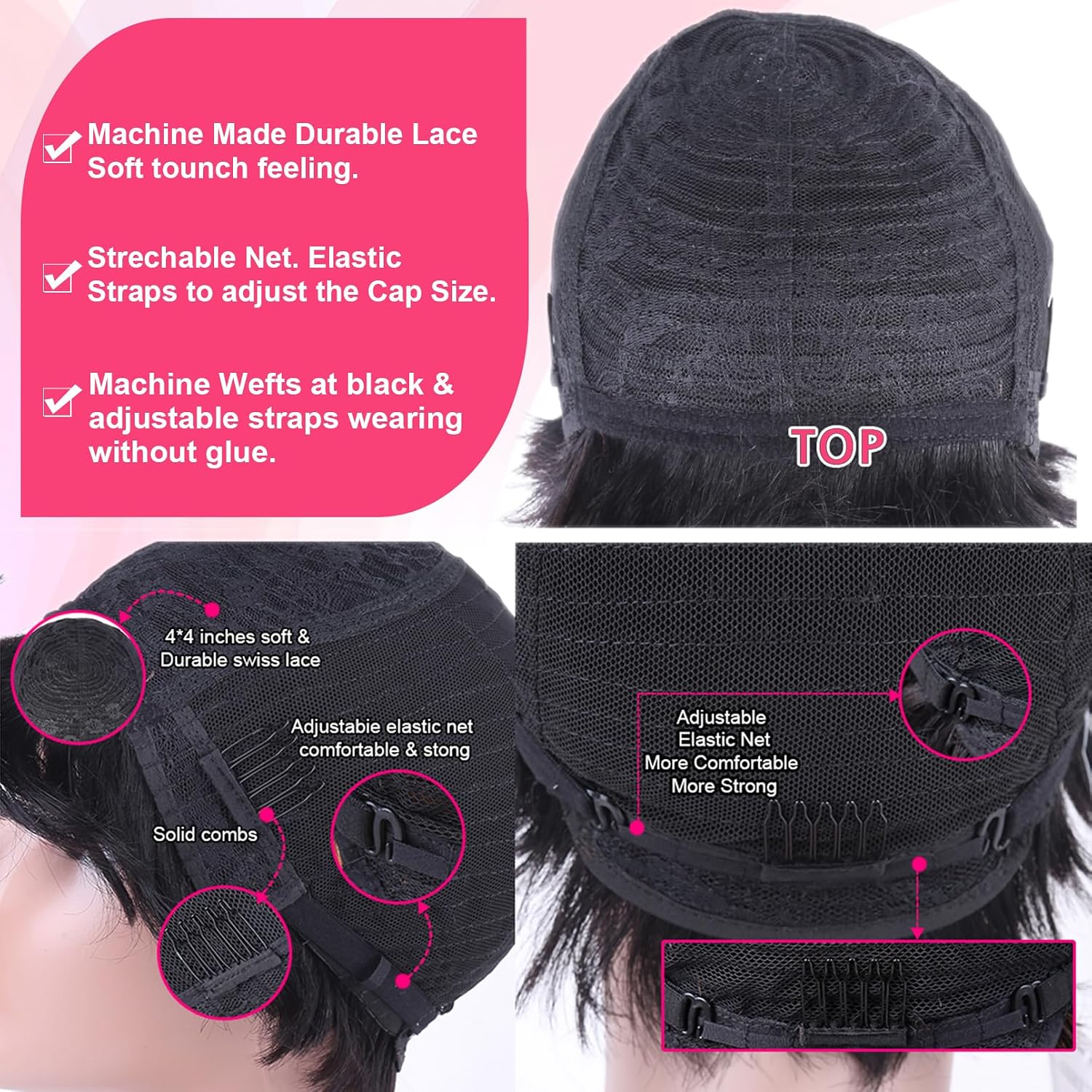 Short Layered Pixie Cut Wig Human Hair for Black Women Brazilian Virgin Straight Human Hair Pixie Wigs with Bangs Glueless None Lace Front Full Machine Made Wigs for Daily Use