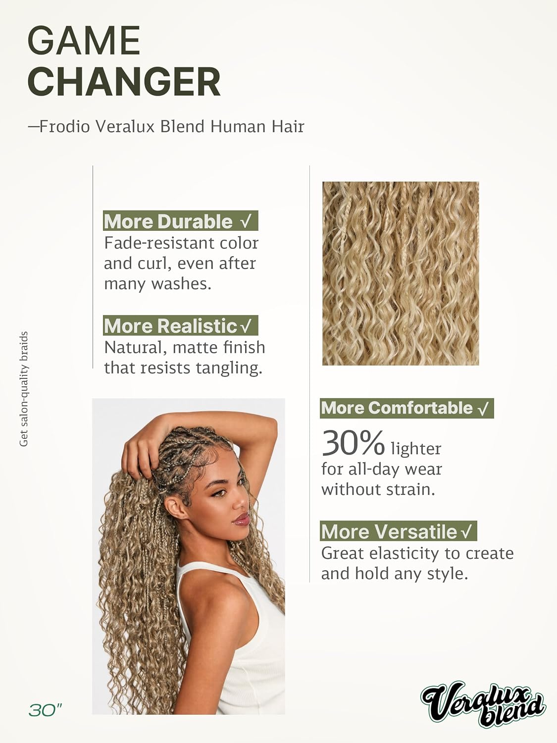 Frodio Braided Wig Veralux™ Fiber Full Lace Boho Curly Water Wave Synthetic Box Braided Wigs For Black Women Salon-Level 200% Density Bohemia Natural Scalp 30 Inches Blonde Ombre Color