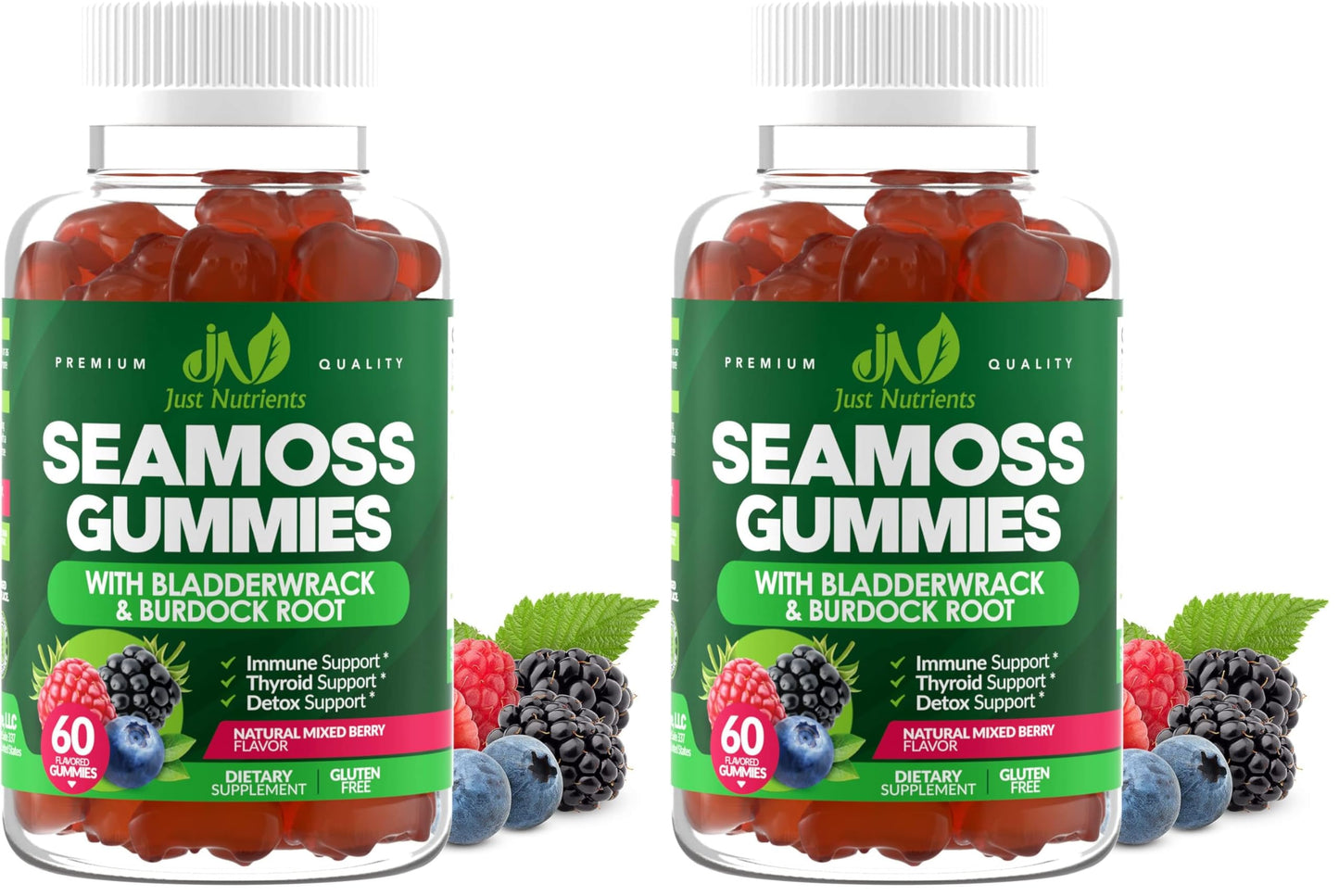 Sea Moss Gummies with Bladderwrack and Burdock Root - Natural Irish Sea Moss Superfood for Immune, Thyroid and Detox Support - Extra Strength for Men & Women - Gluten-Free, Vegan - 60 Gummies
