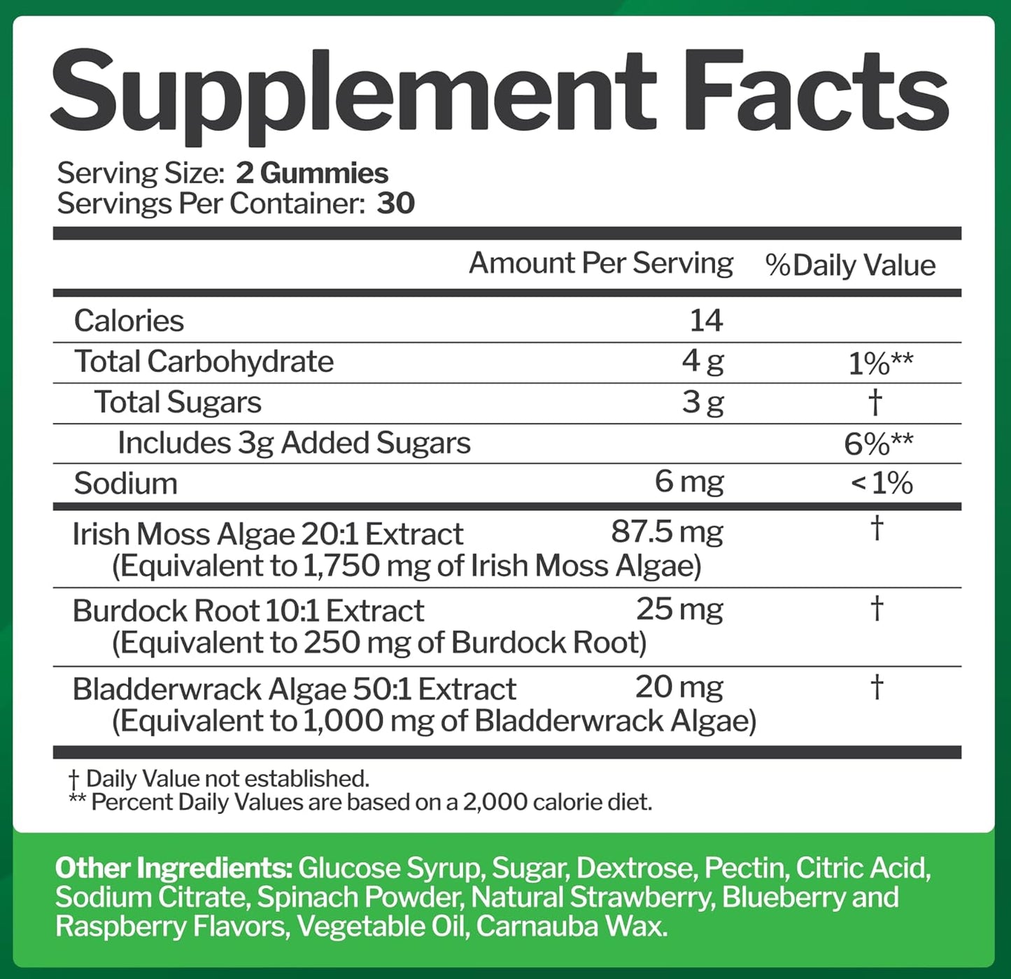 Sea Moss Gummies with Bladderwrack and Burdock Root - Natural Irish Sea Moss Superfood for Immune, Thyroid and Detox Support - Extra Strength for Men & Women - Gluten-Free, Vegan - 60 Gummies