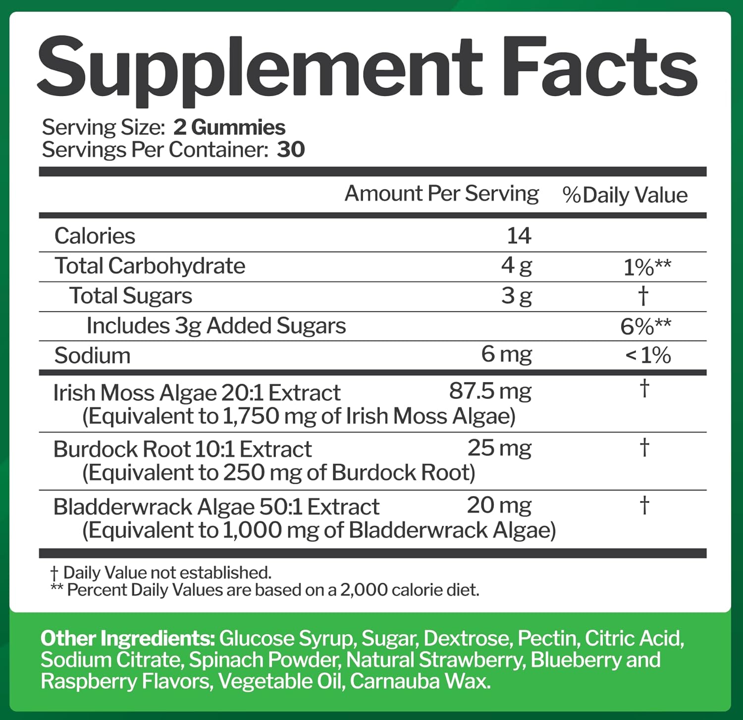 Sea Moss Gummies with Bladderwrack and Burdock Root - Natural Irish Sea Moss Superfood for Immune, Thyroid and Detox Support - Extra Strength for Men & Women - Gluten-Free, Vegan - 60 Gummies