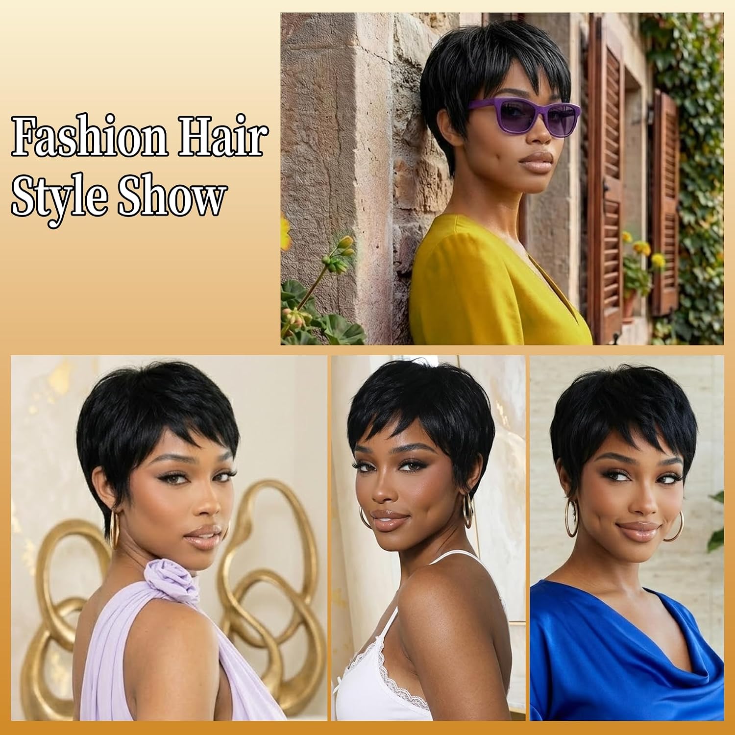 HANASCC Pixie Cut Wigs Human Hair for Black Women Glueless Short Bob Wig 100% Real Human Hair Lightweight Natural Black Straight 6 Inch