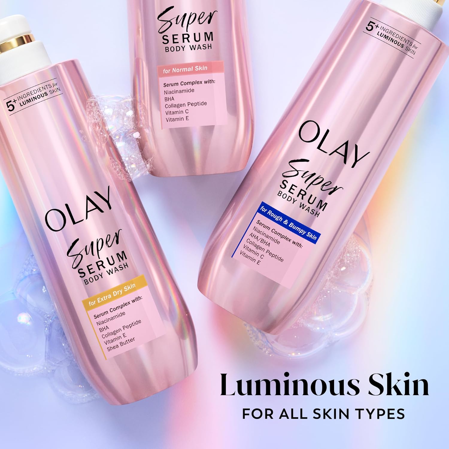 Olay Super Serum Body Wash for Extra Dry Skin, 24hr Long Lasting Hydration, 5+ Ingredient Complex for Bright Even Firm Luminous Skin, 18.5 fl oz