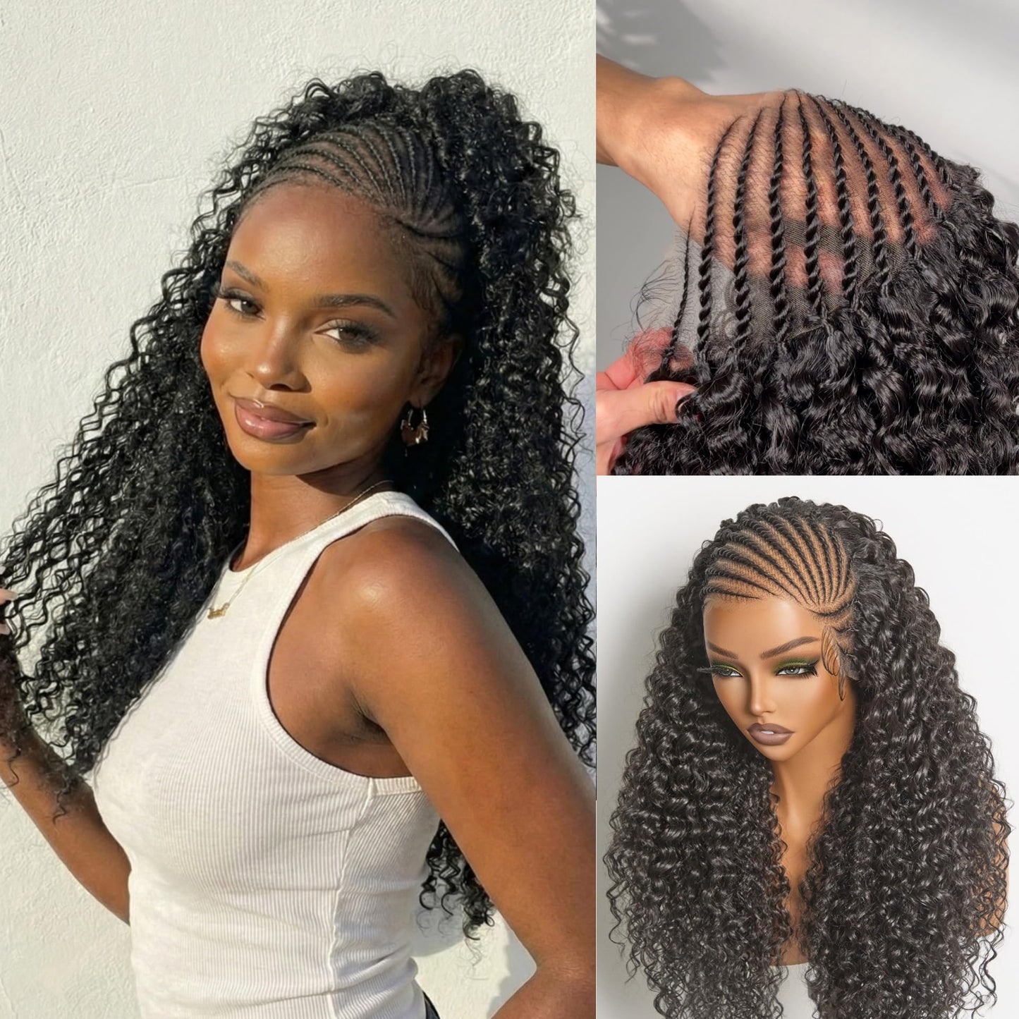 Frodio 13×6 Cornrow Braided Wig for Black Women Veralux™ Fiber 12 Inches Water Wave Lace Front Wig Pre-Cut Lace Wig Beginner Friendly Highlight Brown