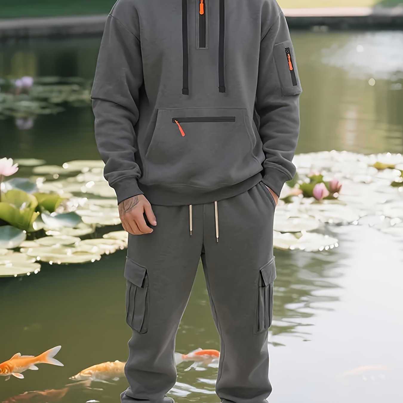 Men'S Style Casual Sportswear Set - Thickened Hooded Sweatshirt & Joggers with Pockets, Long Sleeve, Regular Fit, Solid Color, Button Detail, Fall/Winter Collection