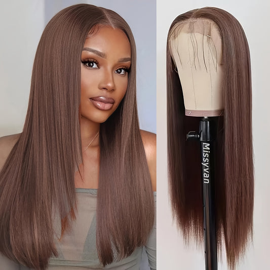 Chocolate Brown Straight Lace Front Wig - 13x4 HD Transparent Human Hair, 200% Density, Pre-Plucked with Baby Hair, Glueless Design for a Sleek, Natural Look