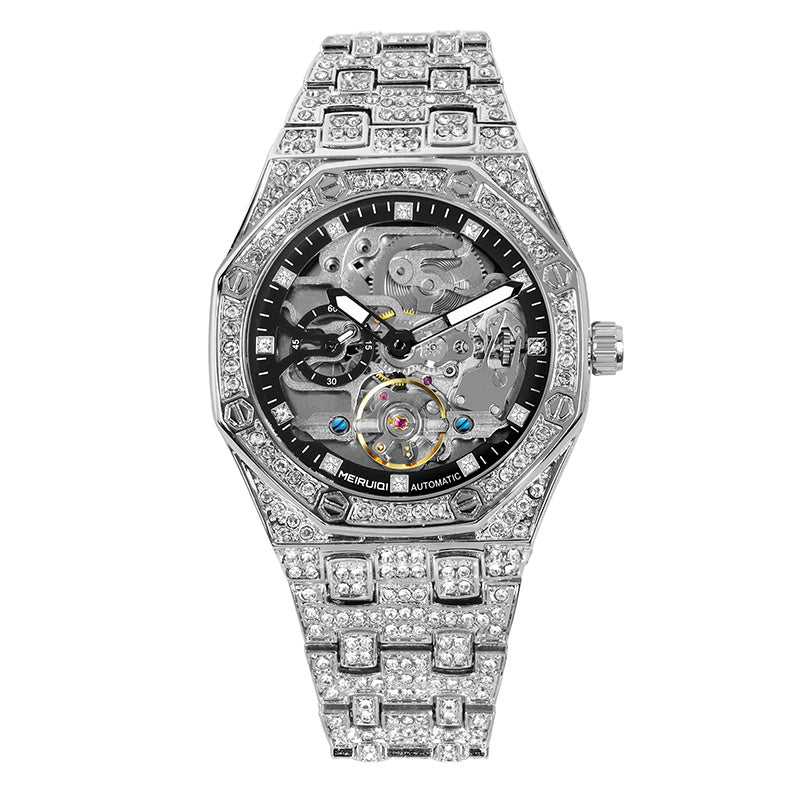 1pc Men'S Luxury Starry Sky Tourbillon Automatic Mechanical Watch with Golden-Tone & Starry Night - Self-Winding Mechanical Movement, 40mm Large Face, Without Battery