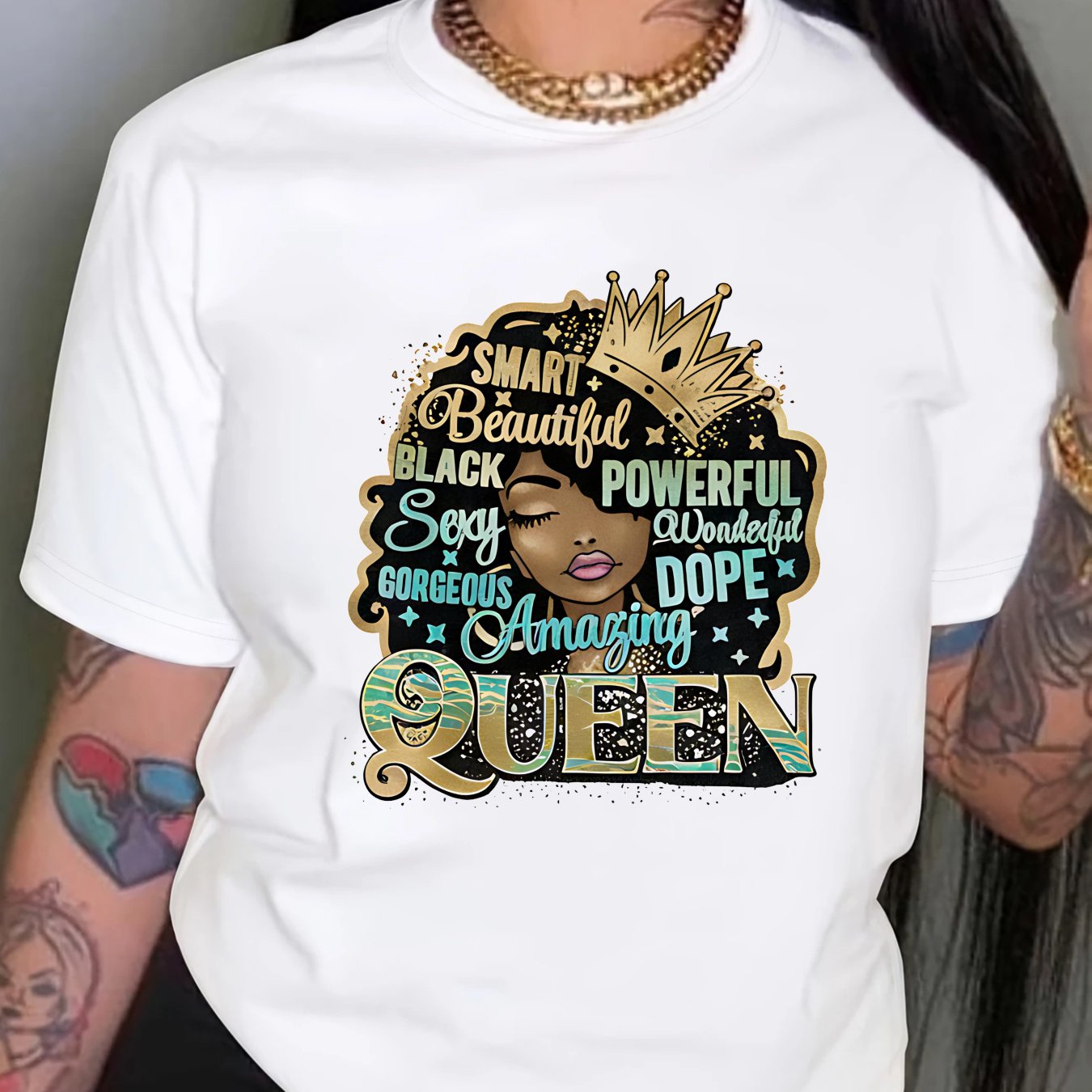 Plus size women'S casual T-shirt, Smart Beautiful Black Powerful Sexy Queen Graphic Tee