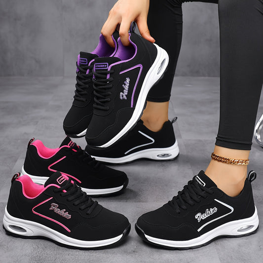 Outdoor Casual Women's Sneakers, PU Cushioned Sole Comfortable Soft-soled Running Shoes, Street Fashion Casual Shoes