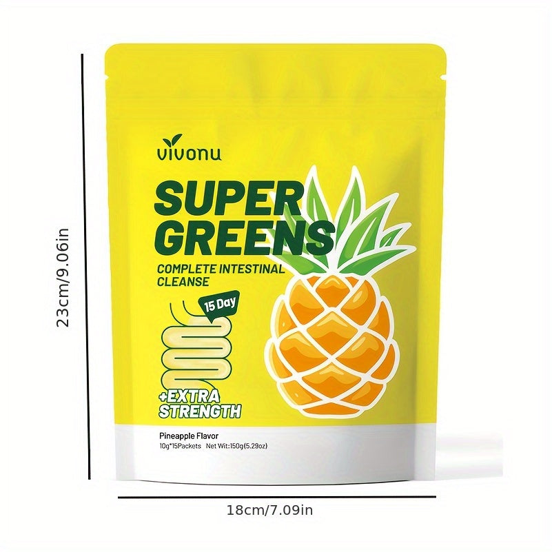Super Greens | Pineapple Powder | Colon Cleanse And Digestive Support | Support Gut Health I Natural Sweetener No Artificial Flavors | Daily Fiber To Eliminate Toxins And Reduce Bloating (15 Servings/1 Bag)