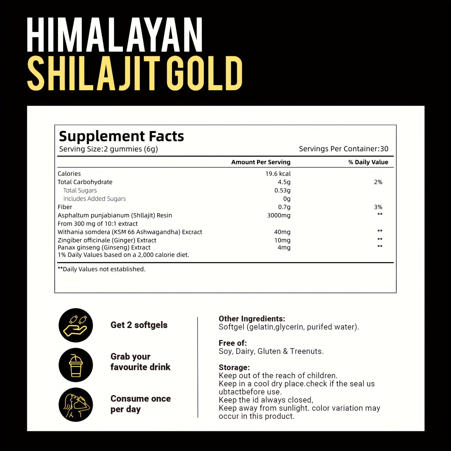 Himalayan Shilajit Gummies | With Ashwagandha, Gokshura & Other Herbs | No Added Sugar | 60 Gummies