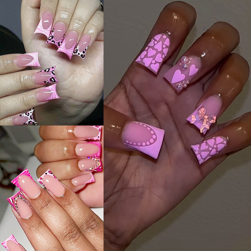 72PCS (3pcs) Pink Duckbill Clip Nail Art Set - Floral and Sparkling Rhinestone Design, Suitable for All Women, Parties, Celebrations and Daily Wear, Easy to Apply and Long-lasting Effect