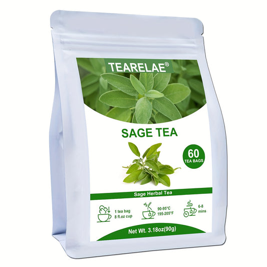 TEARELAE - Sage Tea - Caffeine-free Salvia Officinalis - Cut&Sifted Natural Sage Leaf Tea Bags - 3.18 oz (1.5g X 60 Bags)