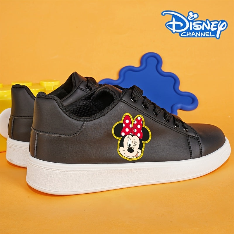 Disney Minnie Mouse Series Sneakers - Cute Print Low-Top Casual Shoes with Round Toe, Lightweight Microfiber Upper & EVA Sole, Perfect for Outdoor Activities, Family Gatherings, and Holiday Gifts, Black and White Styles Avail
