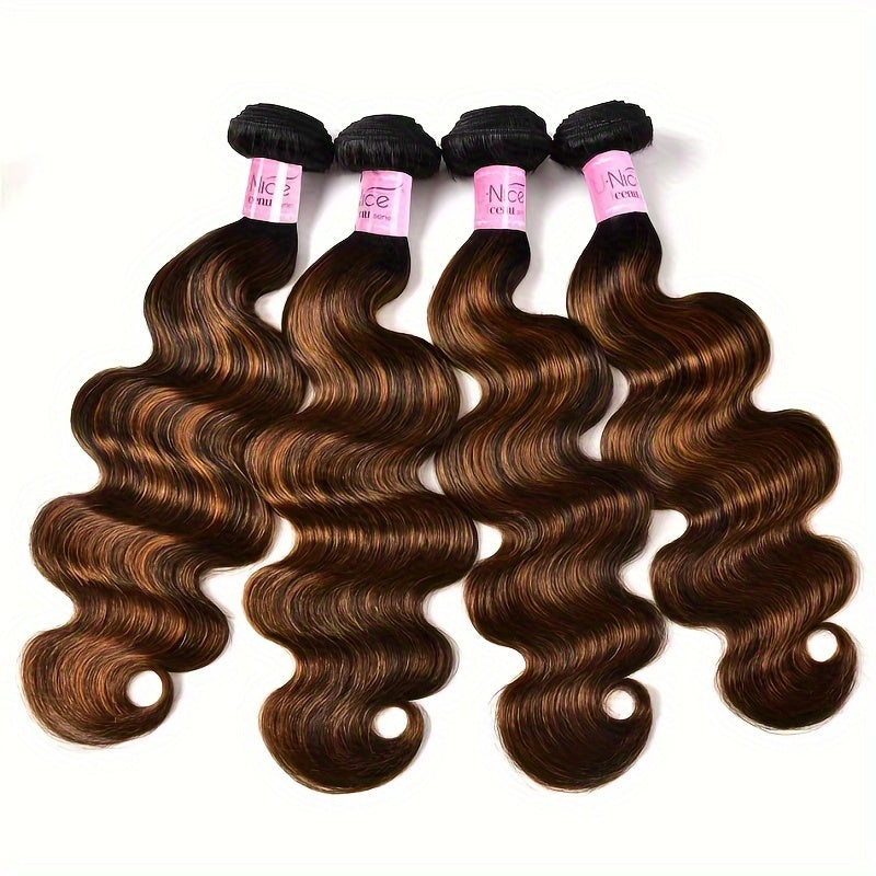 [100% Human Hair Bundles] 3/4pcs Deal 100% Human Hair Klaiyi Brown Balayage Body Wave Human Hair Bundles - Pre Colored Extensions