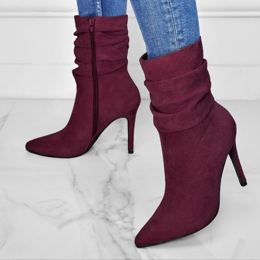 2025 New Women's Mid-Calf Cover Boots with Side Zipper - Pointed Toe Stiletto Heel, Comfortable PU Lining & Rubber Sole, Solid Color Versatile Boots for Dresses & Casual Outfits, Autumn Fashion Boots