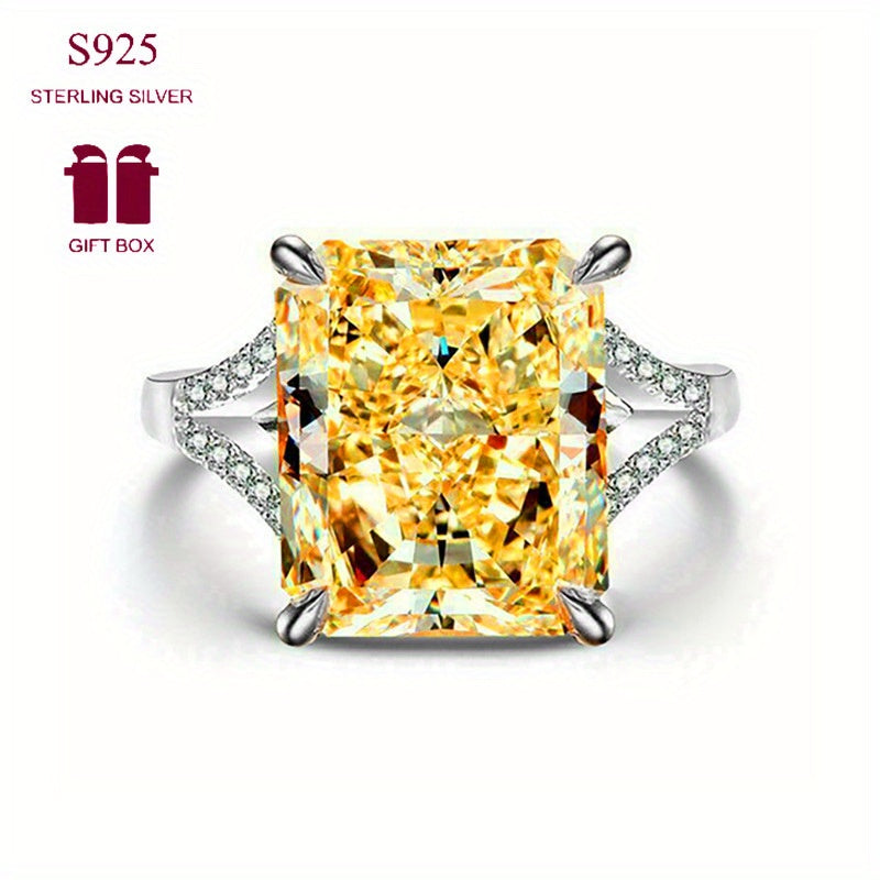 925 Sterling Silvery Exquisite Sparkling Luxurious Square Synthetic Zirconia Ring for Women's High-end Jewelry Valentine's Day Anniversary Engagement Proposal Birthday Holiday Gift
