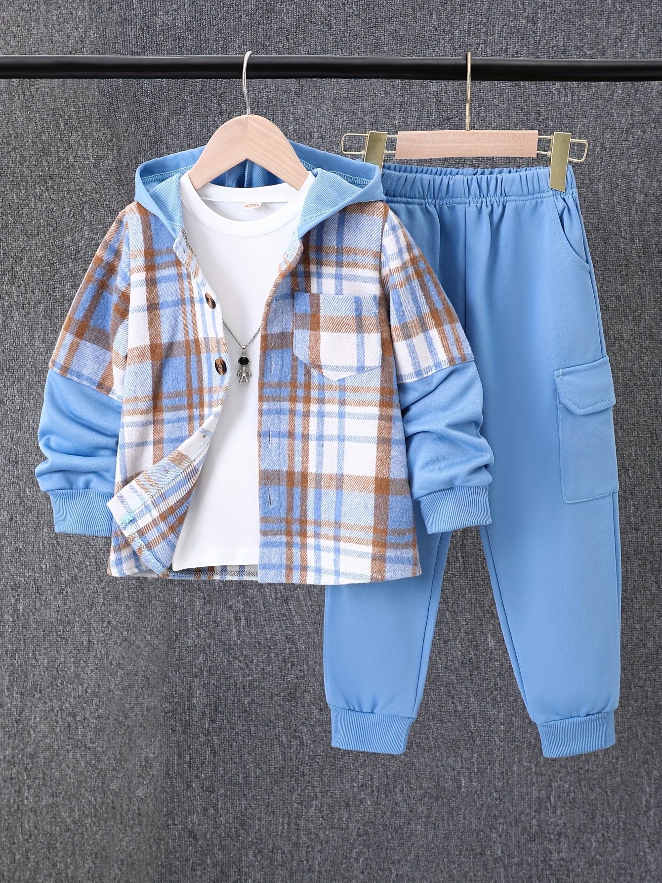 2pcs, Fall And Winter New 'ong-sleeved Plaid Cardigan Suit 'low-Up Hooded Jacket 'ashion Work Pants, Outfits, Cold Weather Clothing, Stylish Outfit, Classic Plaid, Durable Material, Quality Stitching, Twopiece Outfit, ' Cardi