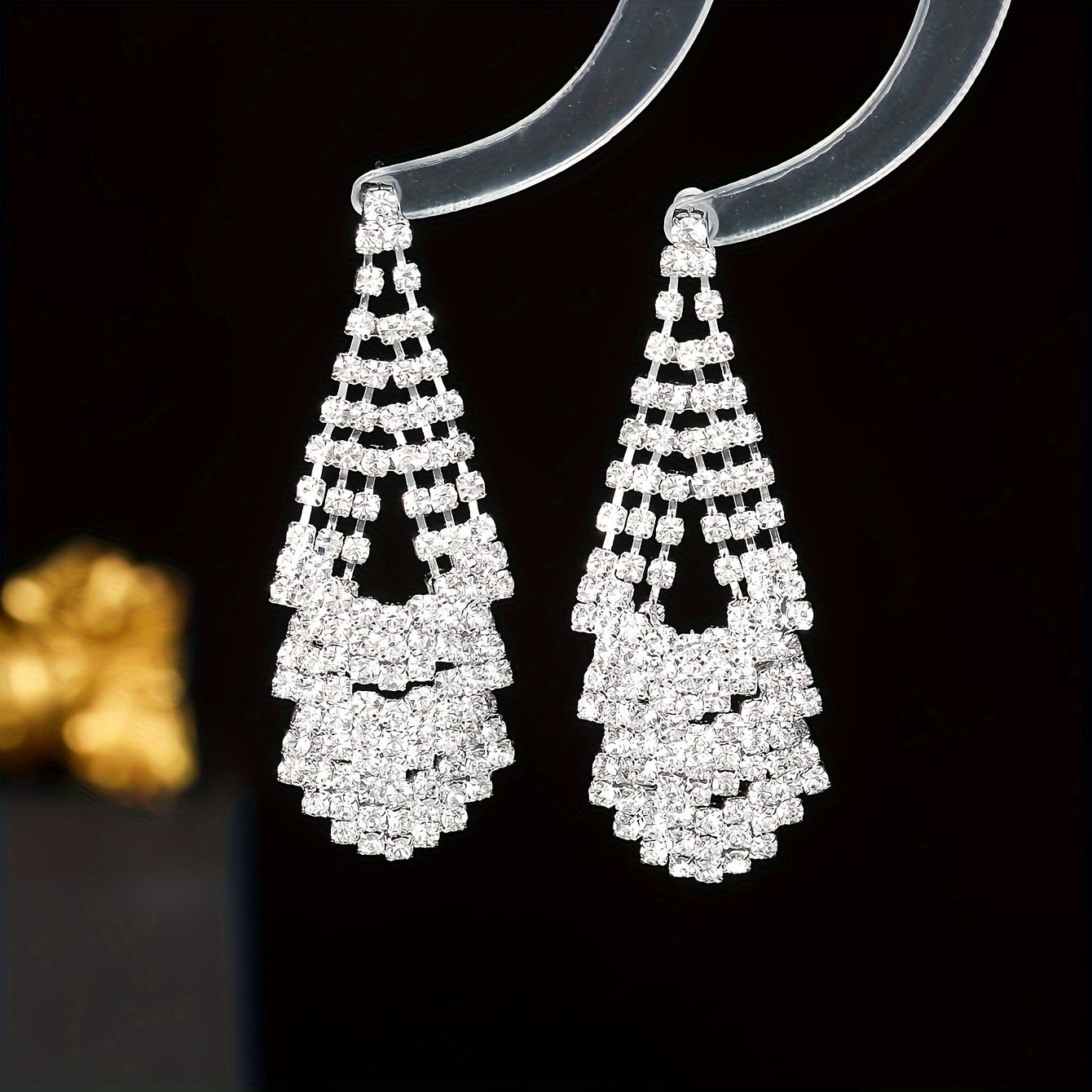 1pair Elegant And Sexy Style Sparkling Rhinestone Tassel Dangle Earrings, Copper Exquisite Wedding Ear Jewelry Accessories