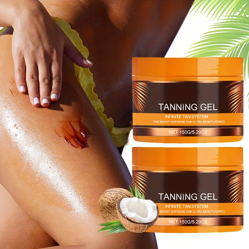 2pcs Dark-Colored Powerful Tanning Gel - Long-Lasting Moisturizing Sunless Tan with Carrot, Coconut & Walnut Oils, Calendula - Alcohol-Free Formula for All Light Beige Types, Rapid Color Development, Hydrating & Safe for Sens