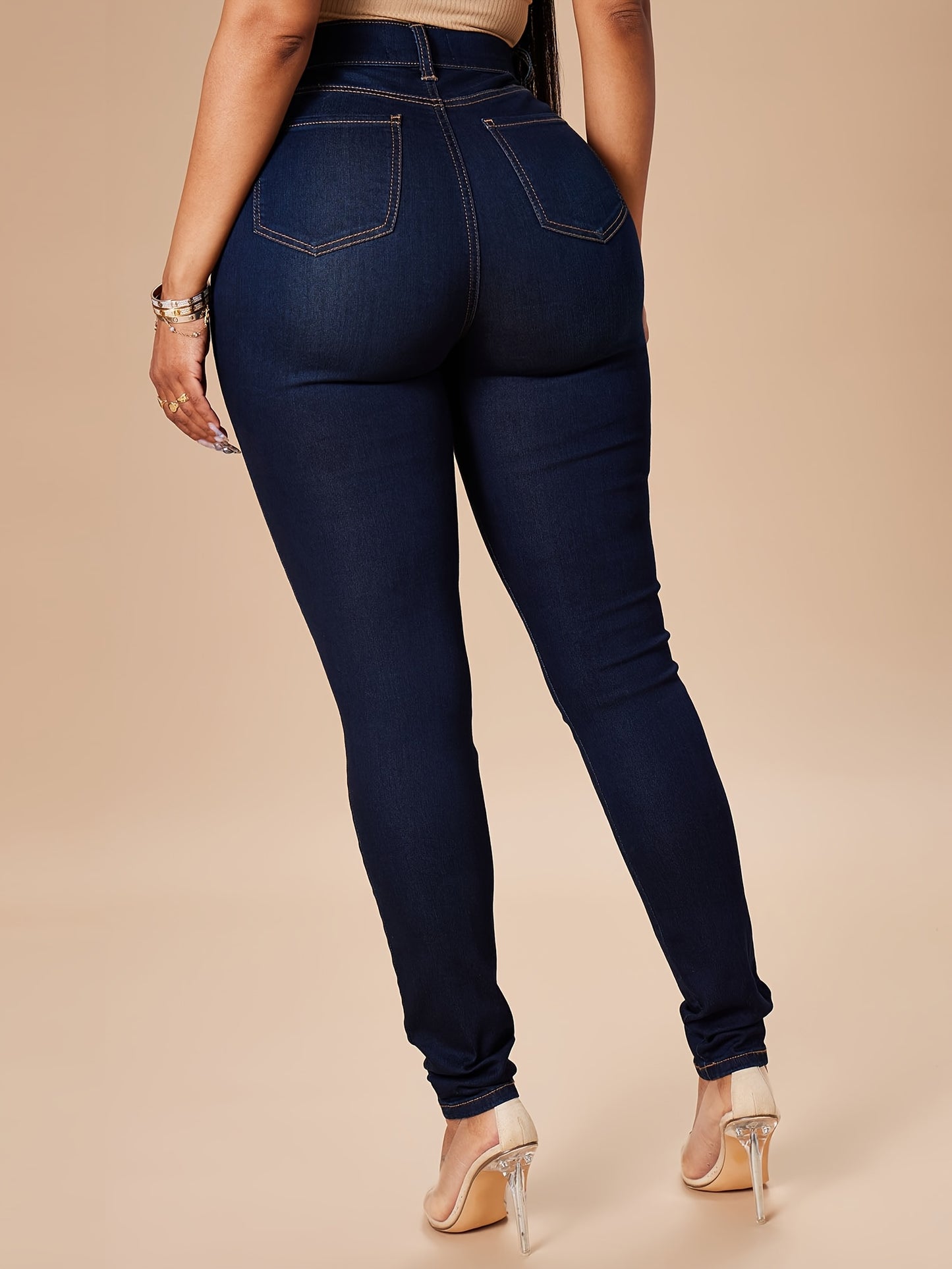 Women's Plus Size Jeans Women's High Waist Stretch Skinny Petite Pants Plus Size Dark Blue Fashion Trend
