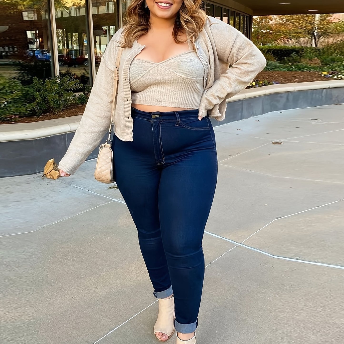 Women's Plus Size Jeans Women's High Waist Stretch Skinny Petite Pants Plus Size Dark Blue Fashion Trend