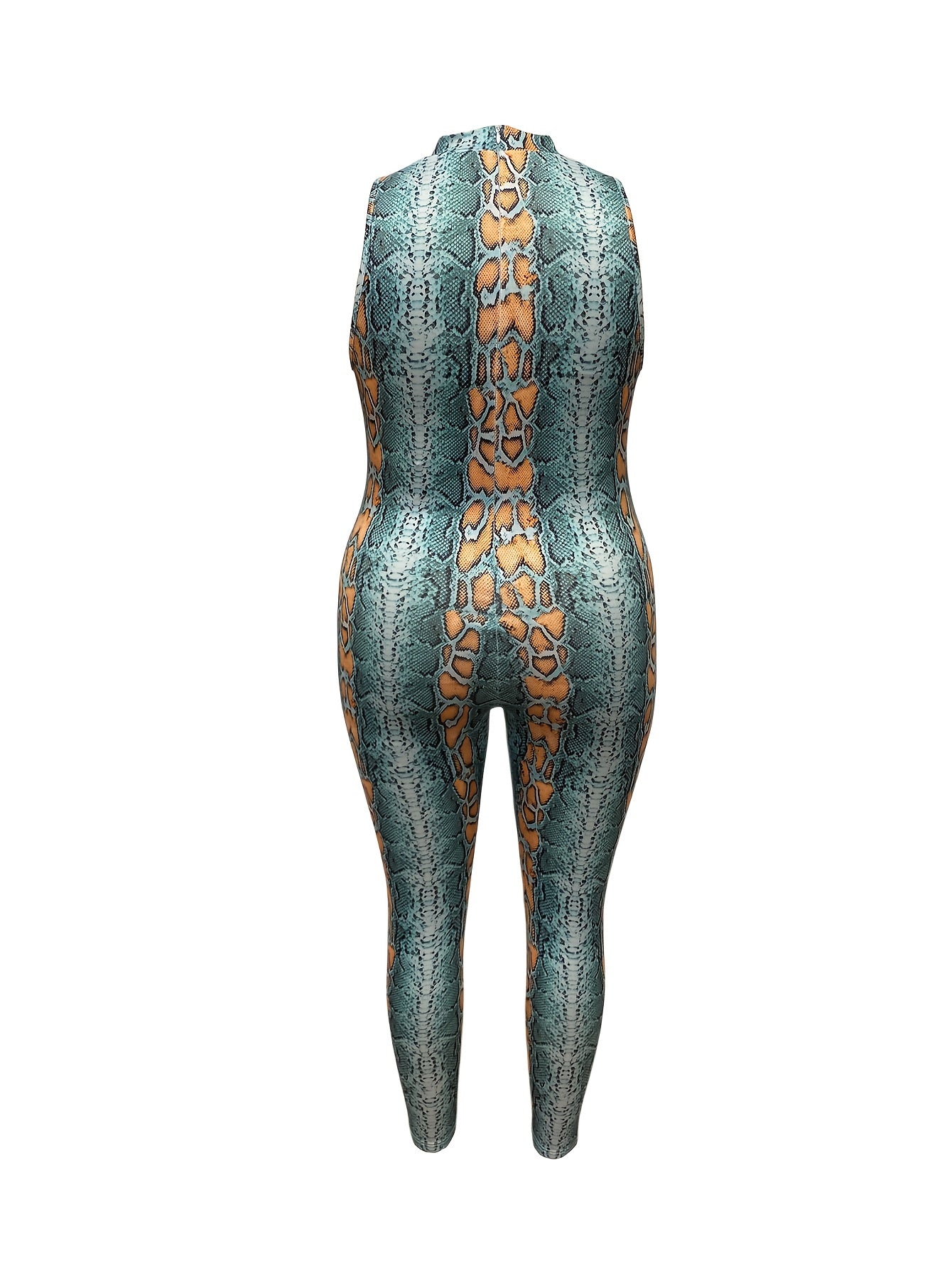 Plus Size, Sexy Printed Hollow-Out Round Neck Bodycon Jumpsuit