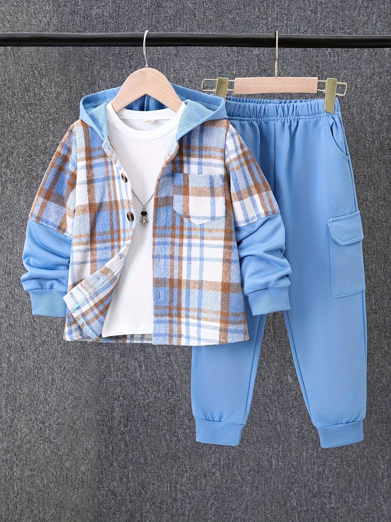 2pcs, Fall And Winter New 'ong-sleeved Plaid Cardigan Suit 'low-Up Hooded Jacket 'ashion Work Pants, Outfits, Cold Weather Clothing, Stylish Outfit, Classic Plaid, Durable Material, Quality Stitching, Twopiece Outfit, ' Cardi