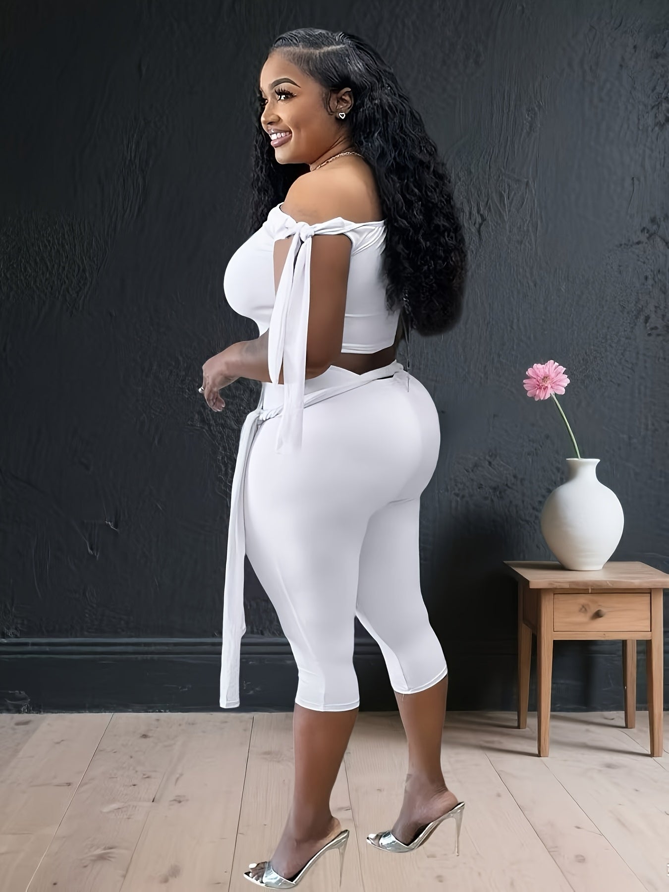 Plus Size - Fashion One-shoulder Strap Two-piece Suit Women'S High Waist Strap Leggings Casual Suit