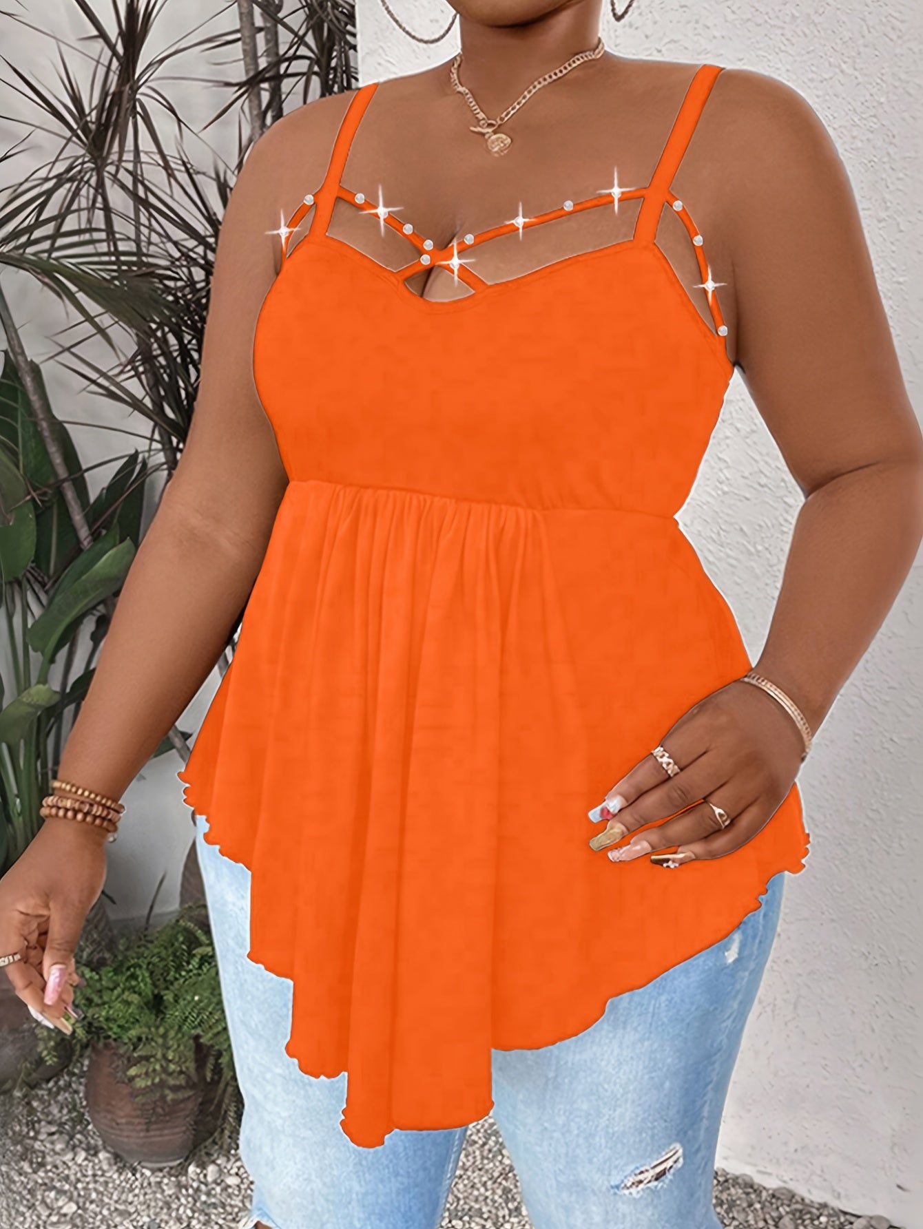 Plus Size, Plus Size Womens Sexy Strappy Square Neck Vest Tank Shirt Cami Party Top Blouse Oversized