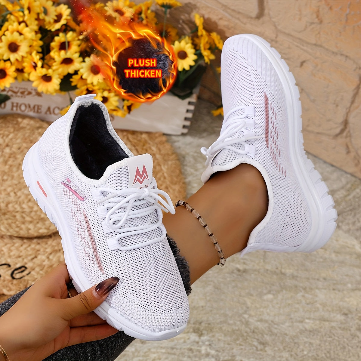 [Autumn And Winter ]Orange Fleece-Lined Warm Shoes, Thickened Cushioning Shoes Exclusive for Winter, Orange And Purple Spliced Lace-Up Trendy Warm Sports Shoes, White Casual Shoes, Shoes For Women/elegant Shoes For Women, Sea