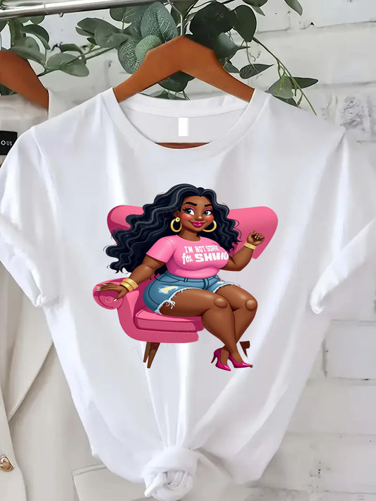 Plus Size - Trebalena Plus Size Women'S T-Shirt - Sexy Pink Floral Graphic Tee with "All of Me" Print, Casual Summer Style, Round Neck, Short Sleeve, 100%, Perfect Gift for Thanksgiving, Halloween & Christmas, Plus Size Blous