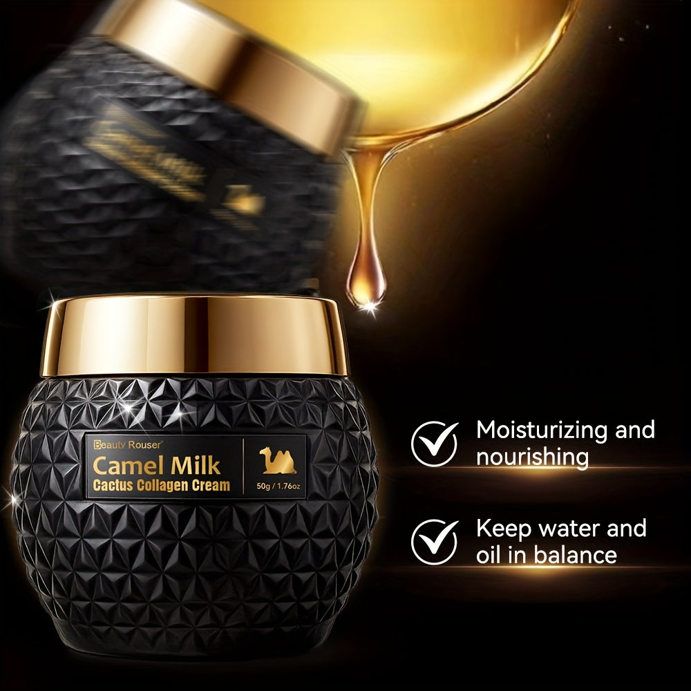 Beauty Rouser Camel Milk Cactus Collagen Cream - 50g/1.76oz, Hydrating & Firming Day/ Night Moisturizer With Retinol, Hyaluronic Acid & Vitamin E, Non-Greasy Formula For All Light Beige Types, Skincare Routine, Elegant Packag