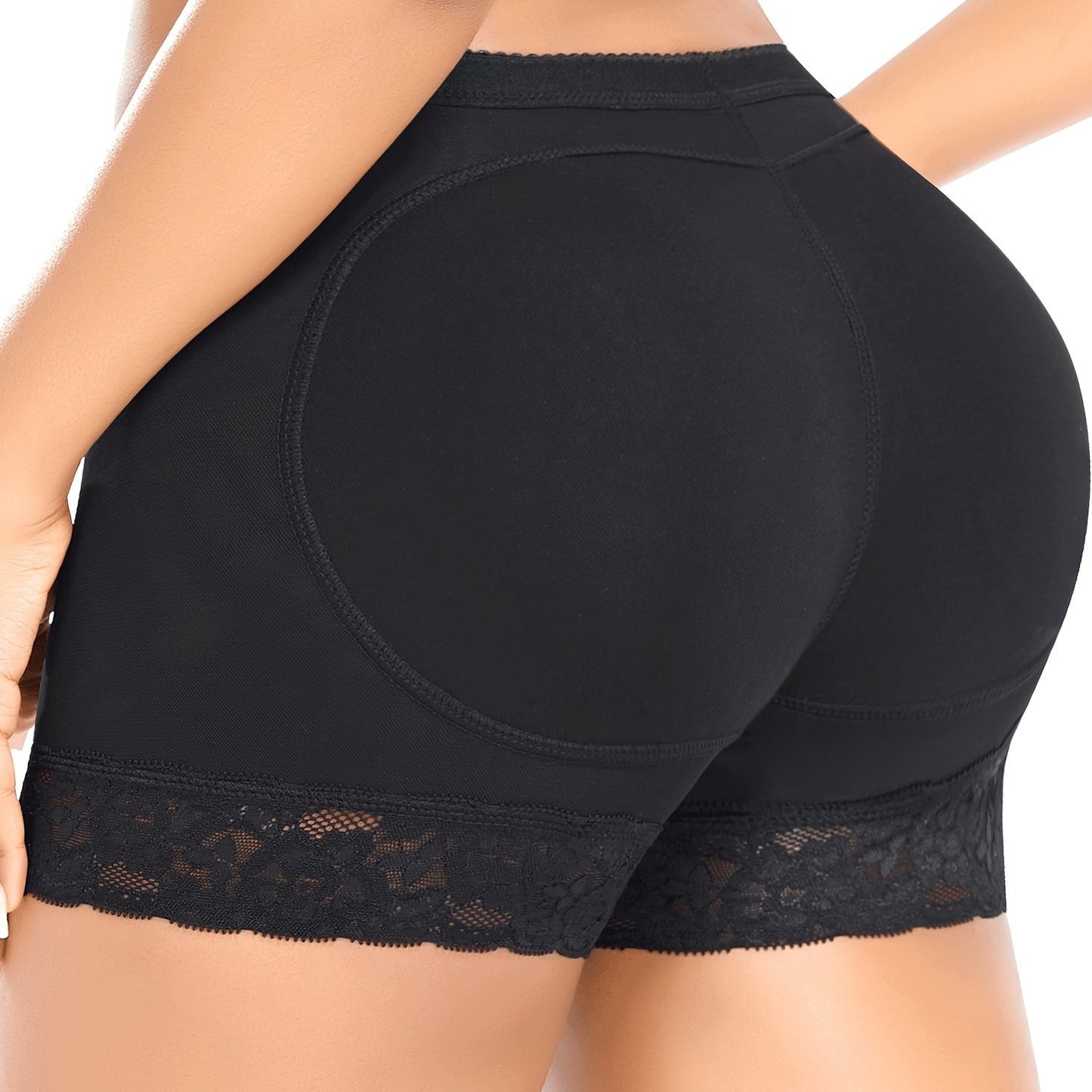 Women's Seamless Lace Shapewear Boyshorts - Padded Butt Lifter Panties with Floral Lace Trim, Beige, Comfortable & Breathable Design for Casual Attire, Cute Panties
