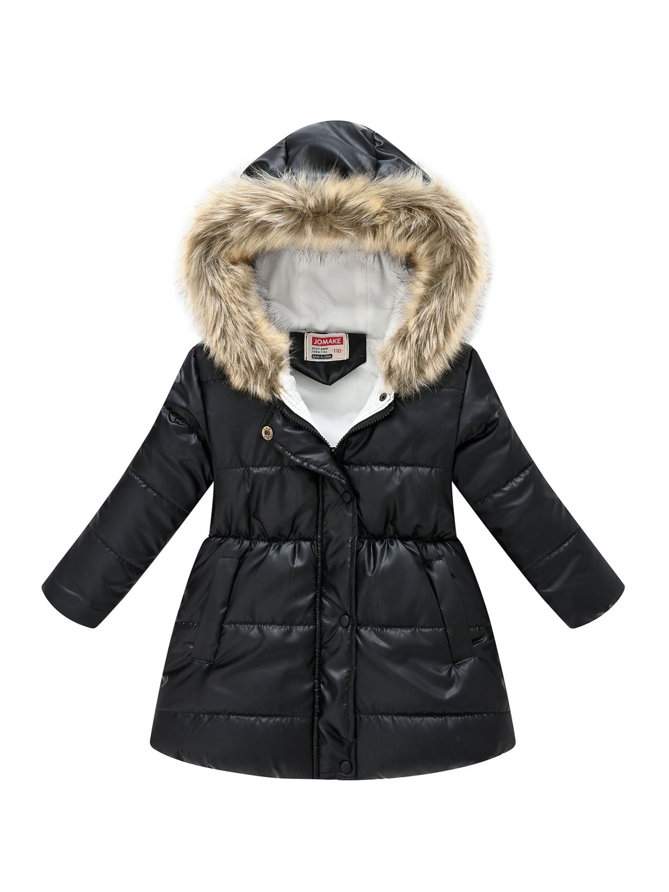 Girls' Multicolor Thickened Hooded Jacket | Mid-Length, Autumn & Winter Warm Windproof Outerwear, Suitable for Outdoor Camping and Daily Casual Style, with Pockets and Lining.