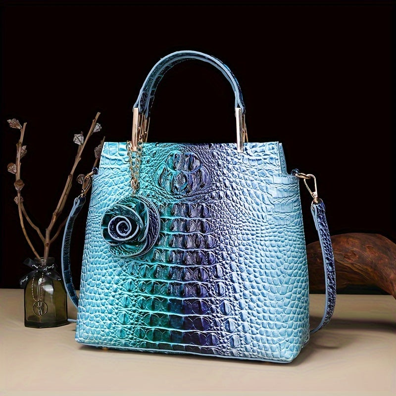 2pcs Crocodile Print Handbag Set - Fashionable Vintage Style, Multi-Functional Top Handle Crossbody, Business Clutch & Coin Purse - Spacious, Secure, Ideal for Everyday Chic