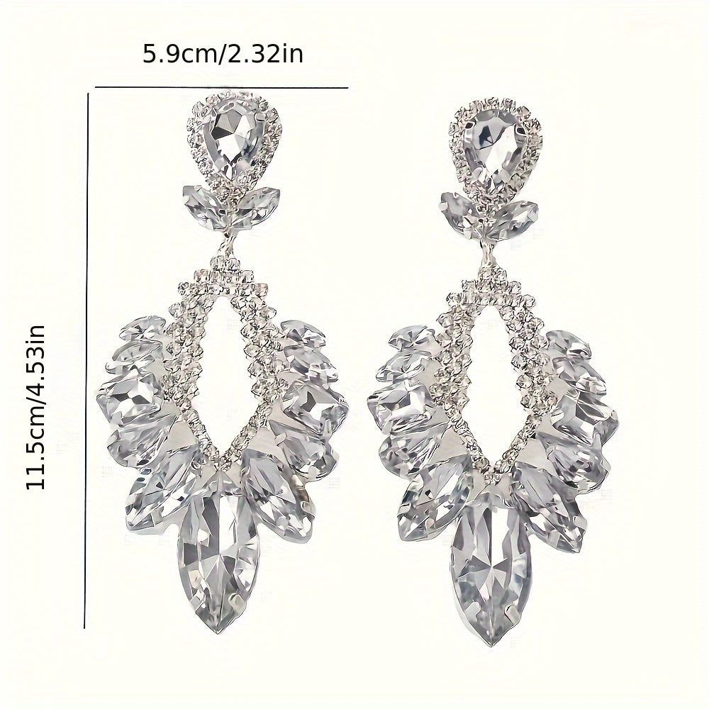 1 Pair Rhinestone Baroque Large Dangle Earrings for Women Bridal Jewelry Gift Hollow Geometric Hanging Earrings Piercing Party