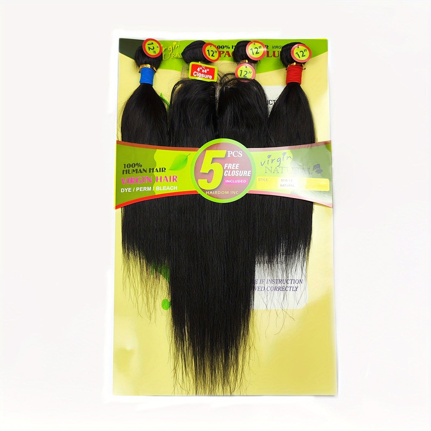 4 Bundles 12 Inch Straight Human Hair Weave with 4x4 Free Part Lace Closure - Natural Black Color, 100% Human Hair Extensions for Women, All Ethnicities, Versatile Hair Styling | Natural Hairline | Human Hair Bundle