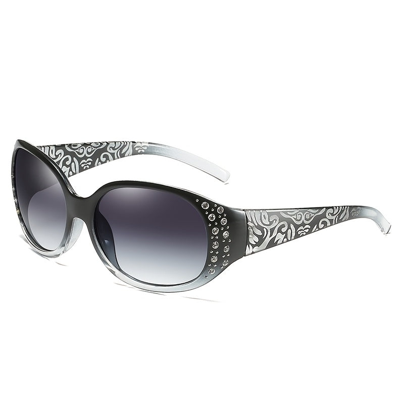 Trendy Glasses for Women - Fashionable Rhinestone-Embellished Cat-Eye Glasses with Purple Floral Design, Lightweight & Durable Frames for Beach, Driving, Outdoor Activities, Street Style, Photoshoot, Luxury Vacation Essential