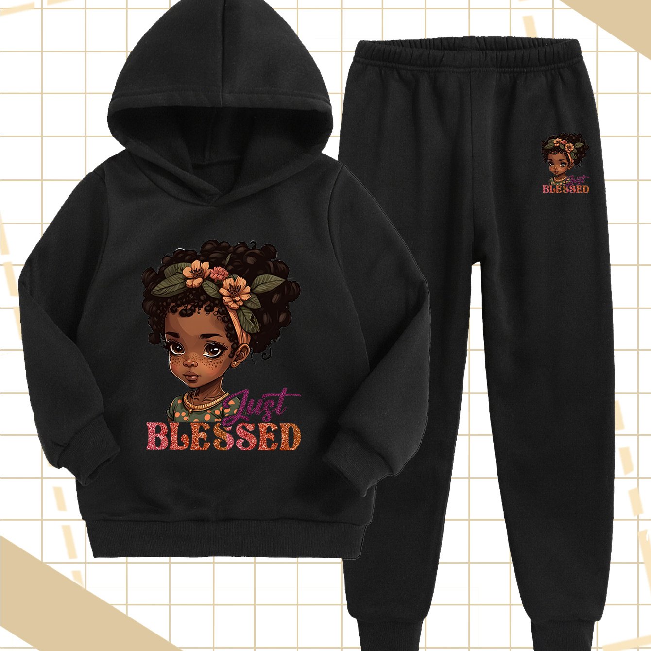 Girls' Fashion Hooded Sweatshirt and Pants Set, Creative Design with Cute Cartoon Prints, Comfortable Soft Polyester for Autumn/Winter Warmth, Perfect for Outdoor