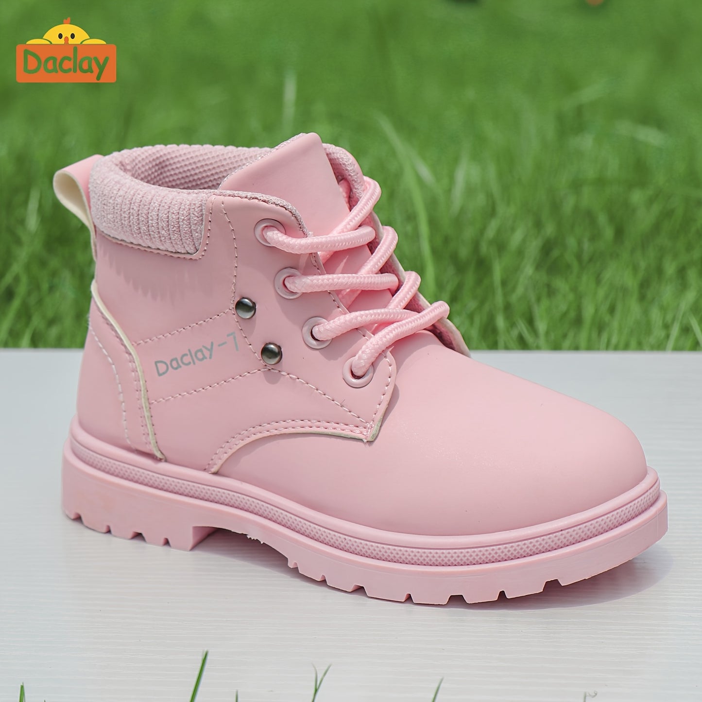 Girls & Boys All-Season Thickened PU Boots with Closure - Pink/White Short/Mid-Calf Outdoor, Round Toe Traction Tread for &, Durable Casual & Footwear (Easy On/Off)