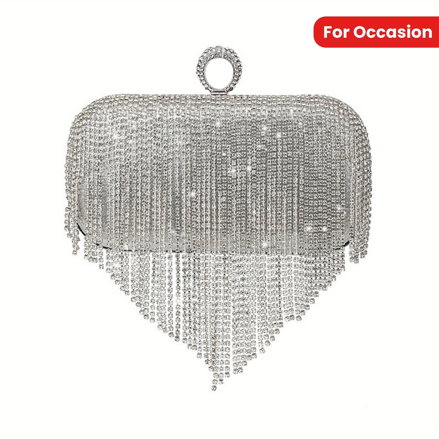 Female Evening Bag, Small Portable Rhinestone Tassels Handbag Purse Nice Gift for Women, Silvery/Golden/Black