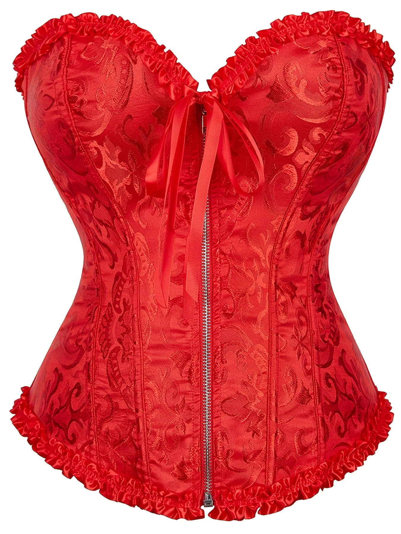 Plus Size Music Festival Elegant Corset, Women's Plus Zipper Frill Trim Lace Up Waist Training Tummy Control Wedding Shapewear