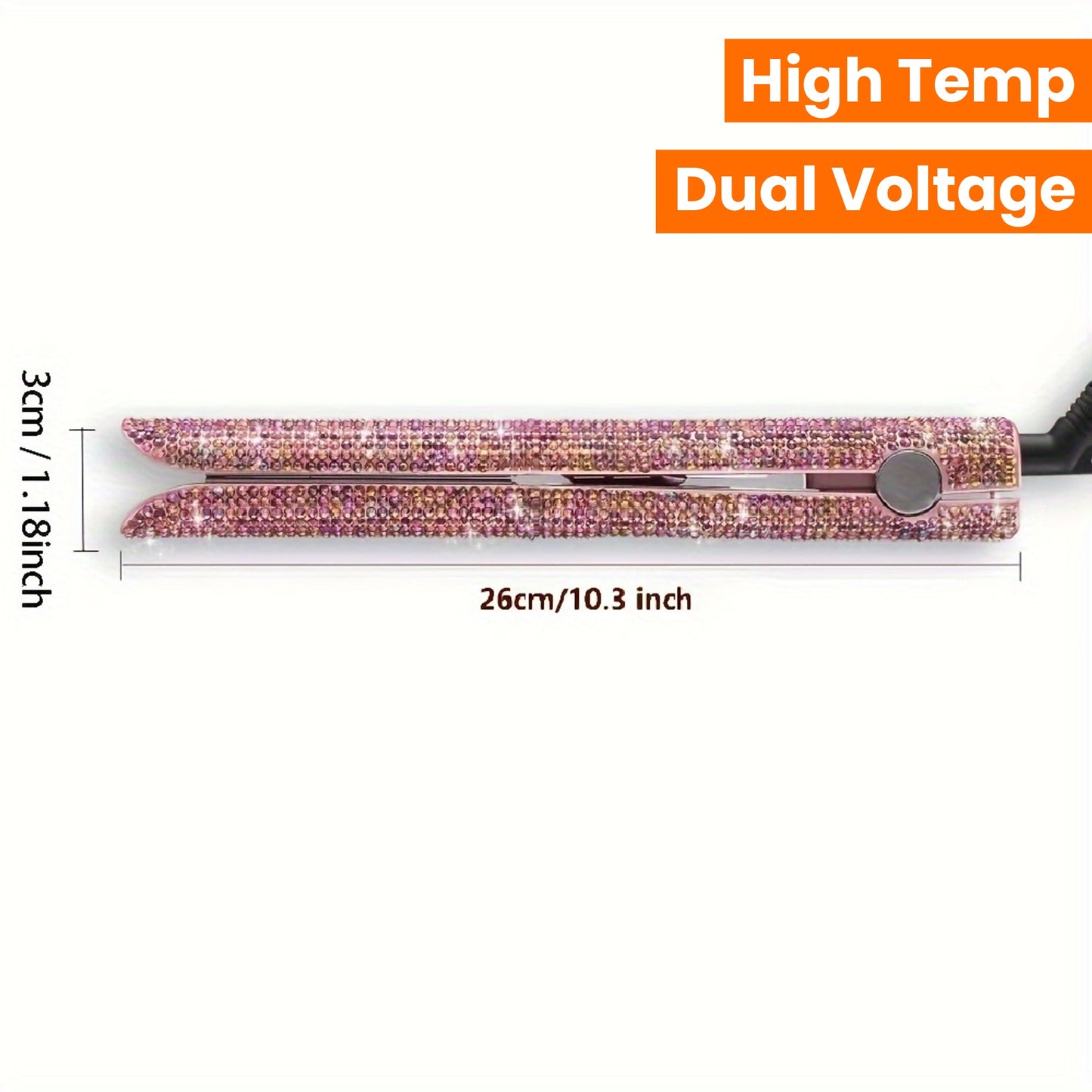 DORISILK 480°F High Temp Hair Straightener and Curler, Titanium Flat Iron Rhinestone Straightening Iron, 2 in 1 Straightening Curling 1" Salon Professional Dual Voltage Crystal Bling Rose Pink