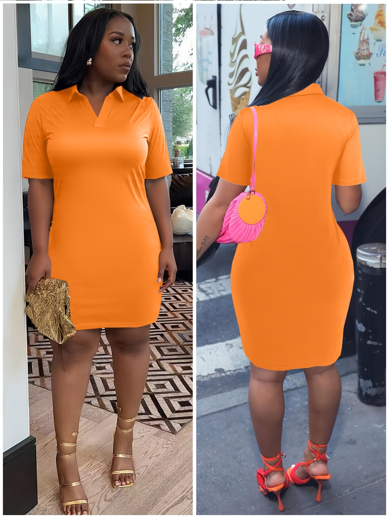 Plus Size Short Sleeve Dress for Women Summer V Neck Bodycon Mini DressCasual Fashion Curve Dress