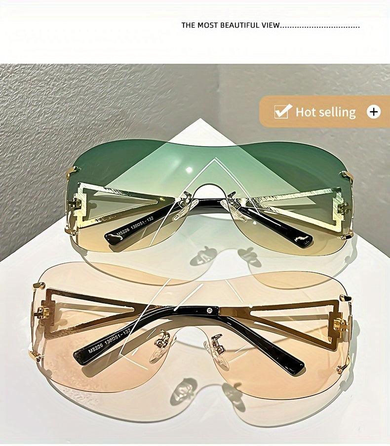 Women'S Rimless Wraparound Glasses - Non-Prescription Everyday & Formal Eyewear, Lightweight Zinc Alloy Frame, Modern Minimalist Look for Parties, Photoshoots - Compatible with Prescription Lenses, Party Accessories, Stylish