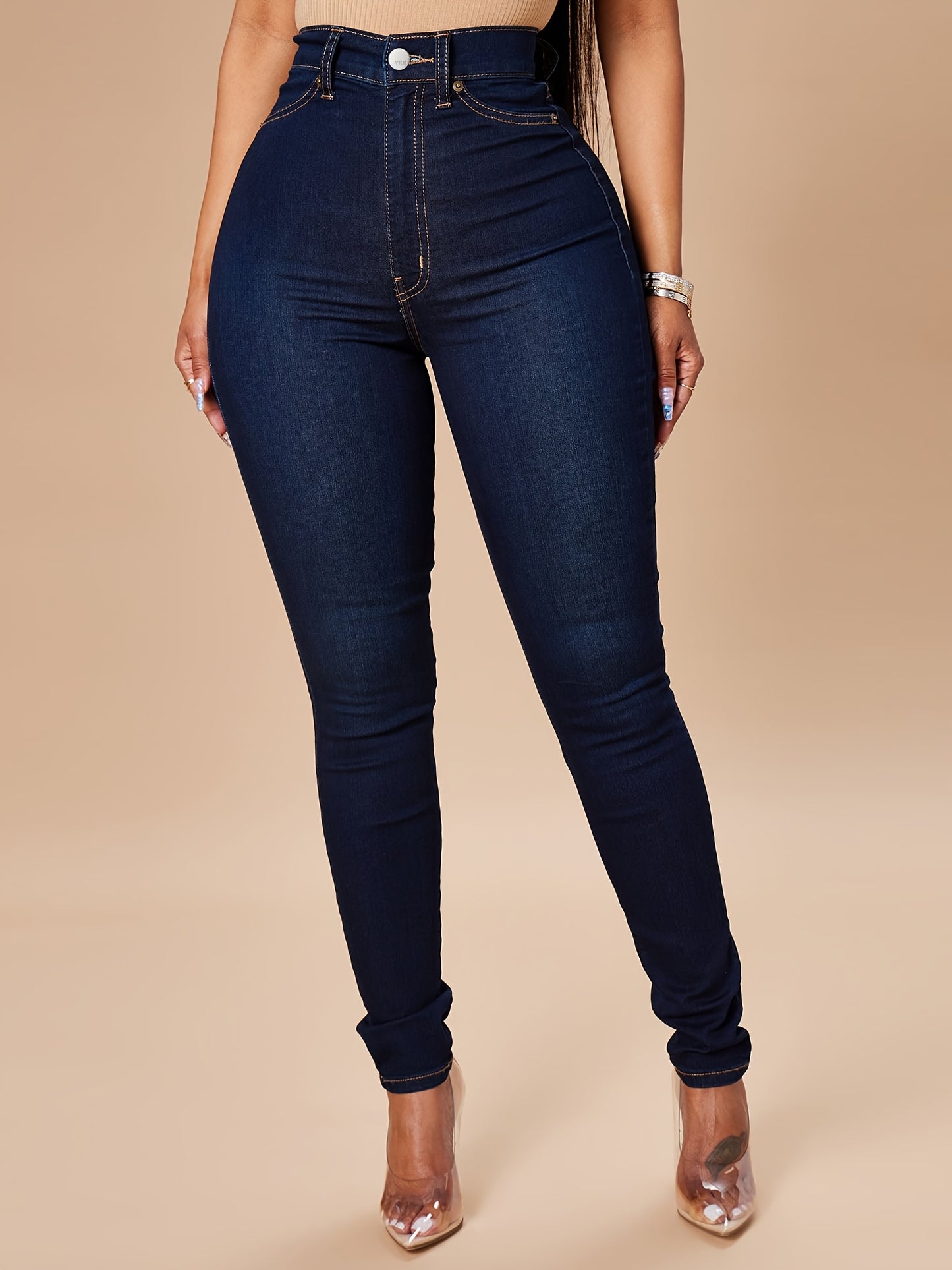 Women's Plus Size Jeans Women's High Waist Stretch Skinny Petite Pants Plus Size Dark Blue Fashion Trend